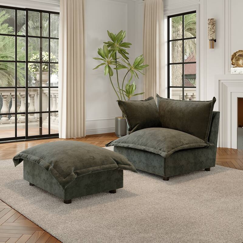 Modern Cloud Chaise Longue Accent Chair with Ottoman set