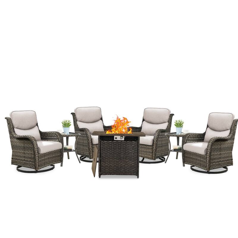 5 Pieces Outdoor Gliders Chairs Fire Pit Table with 5-Inch Thick Cushions