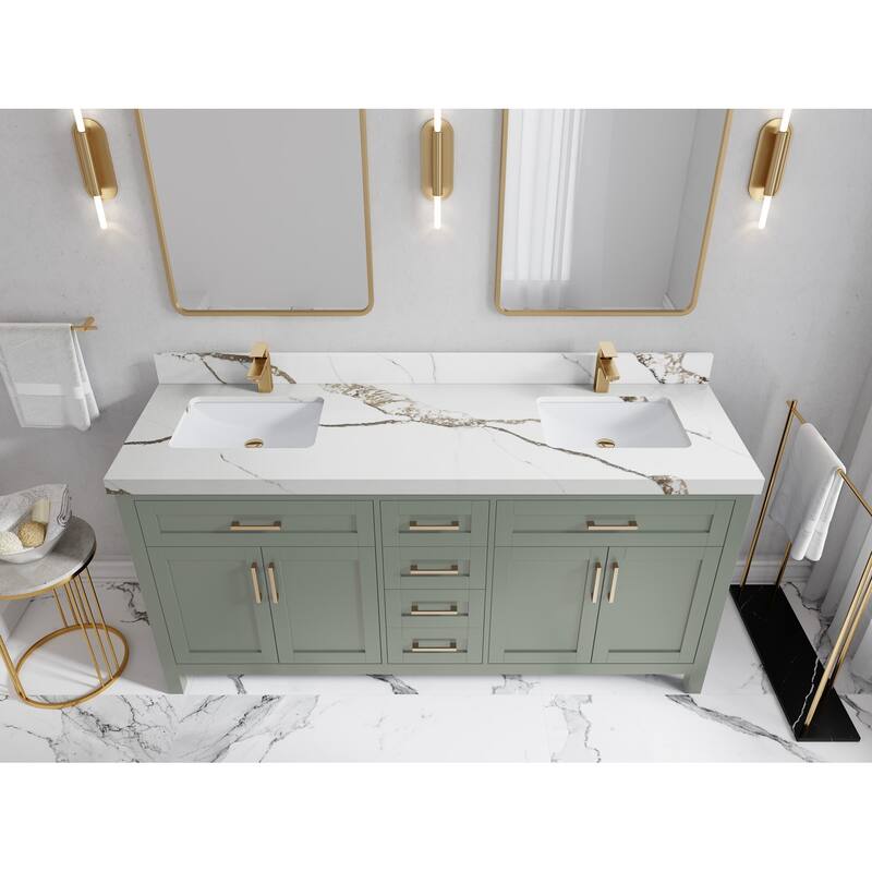 Willow Collections 72 in. W x 22 in. D Cambridge Double Sink Bathroom Vanity with Countertop - 2”Calacatta Gold - Evergreen