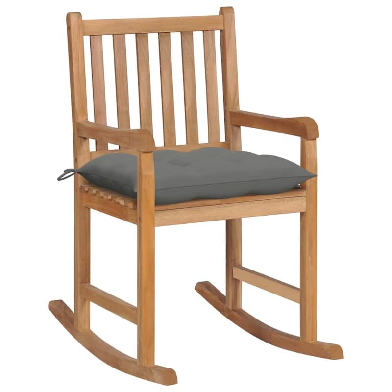 vidaXL Rocking Chair with Gray Cushion Solid Teak Wood - 22.8" x 36.4" x 41.7"