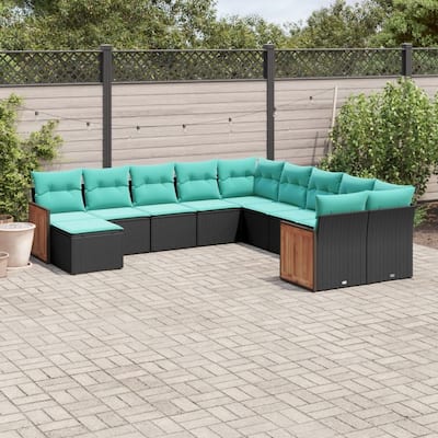 vidaXL 11 Piece Patio Sofa Set with Cushions Black Poly Rattan