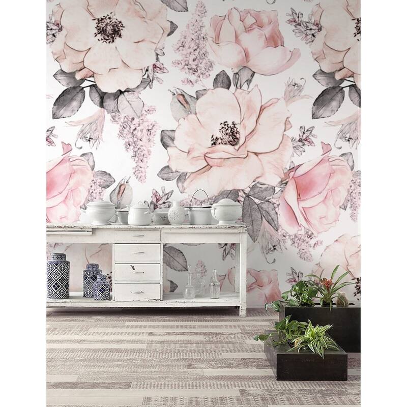 GK Wall Design Soft Pink Rose Flower Pattern Removable Wallpaper