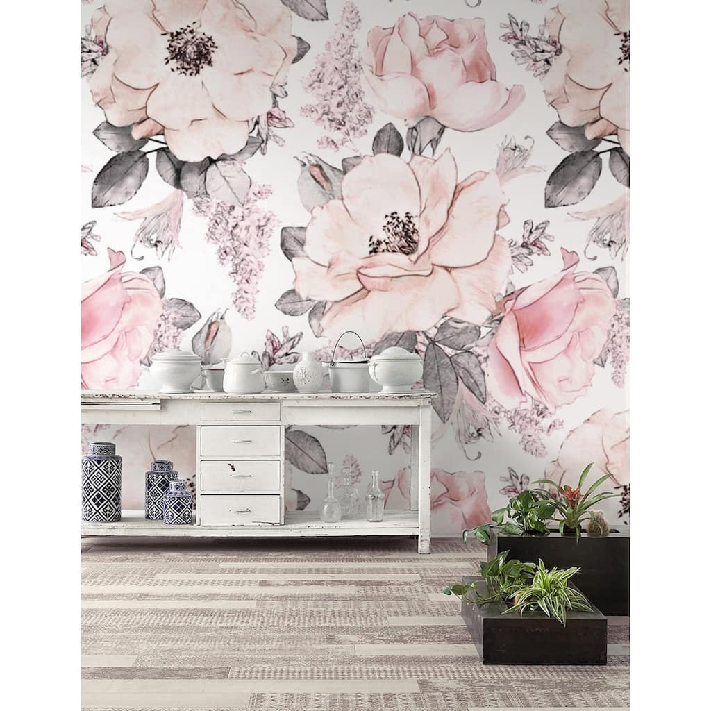 GK Wall Design Soft Pink Rose Flower Pattern Removable Wallpaper