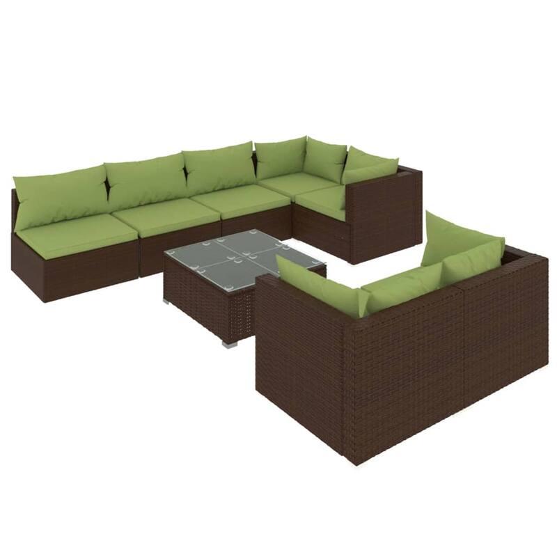 vidaXL Patio Lounge Set with Cushions Brown Poly Rattan - 27.6" x 27.6" x 24" - 27.6" x 27.6" x 24"