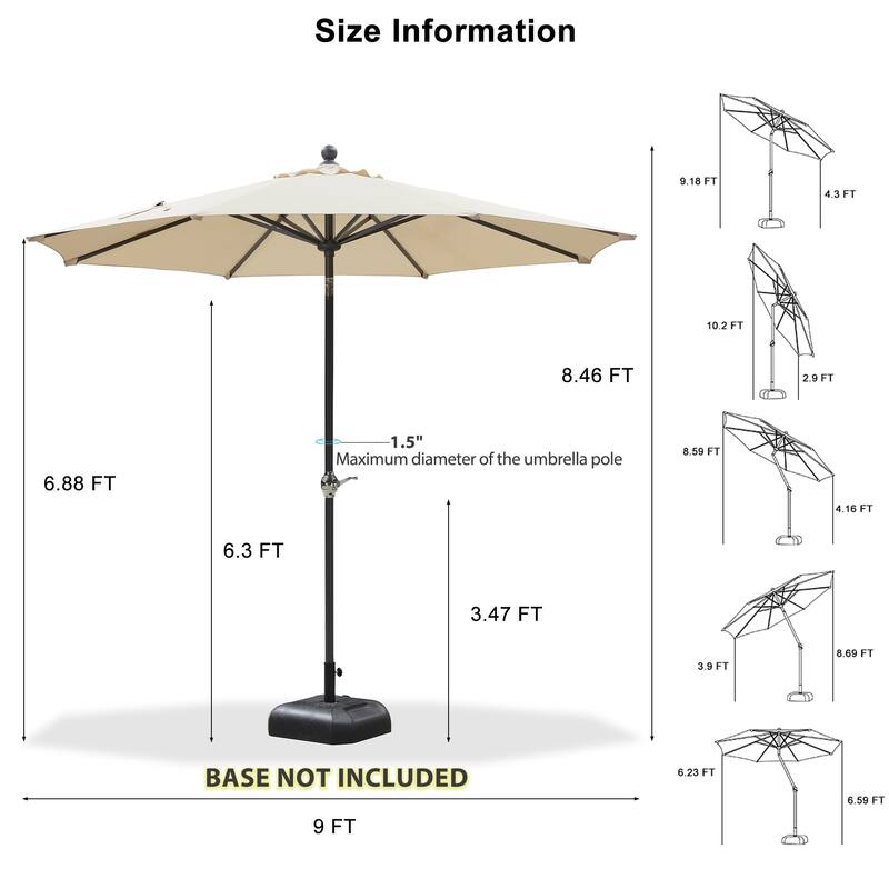 PURPLE LEAF 9 FT Super Adjustable DOUBLE Tilting Crank and Tilt Table Umbrella Outdoor Patio Market Umbrella