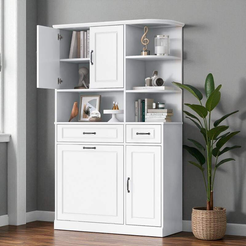 Tall Freestanding Storage Cabinet with Drawers and Doors, Adjustable Shelves, Flip Drawer Organizer for Bathroom or Office