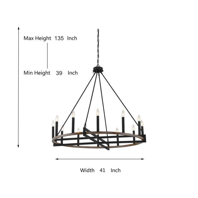 Acroma 12-light 41In Farmhouse Black Geometric Wheel Chandelier