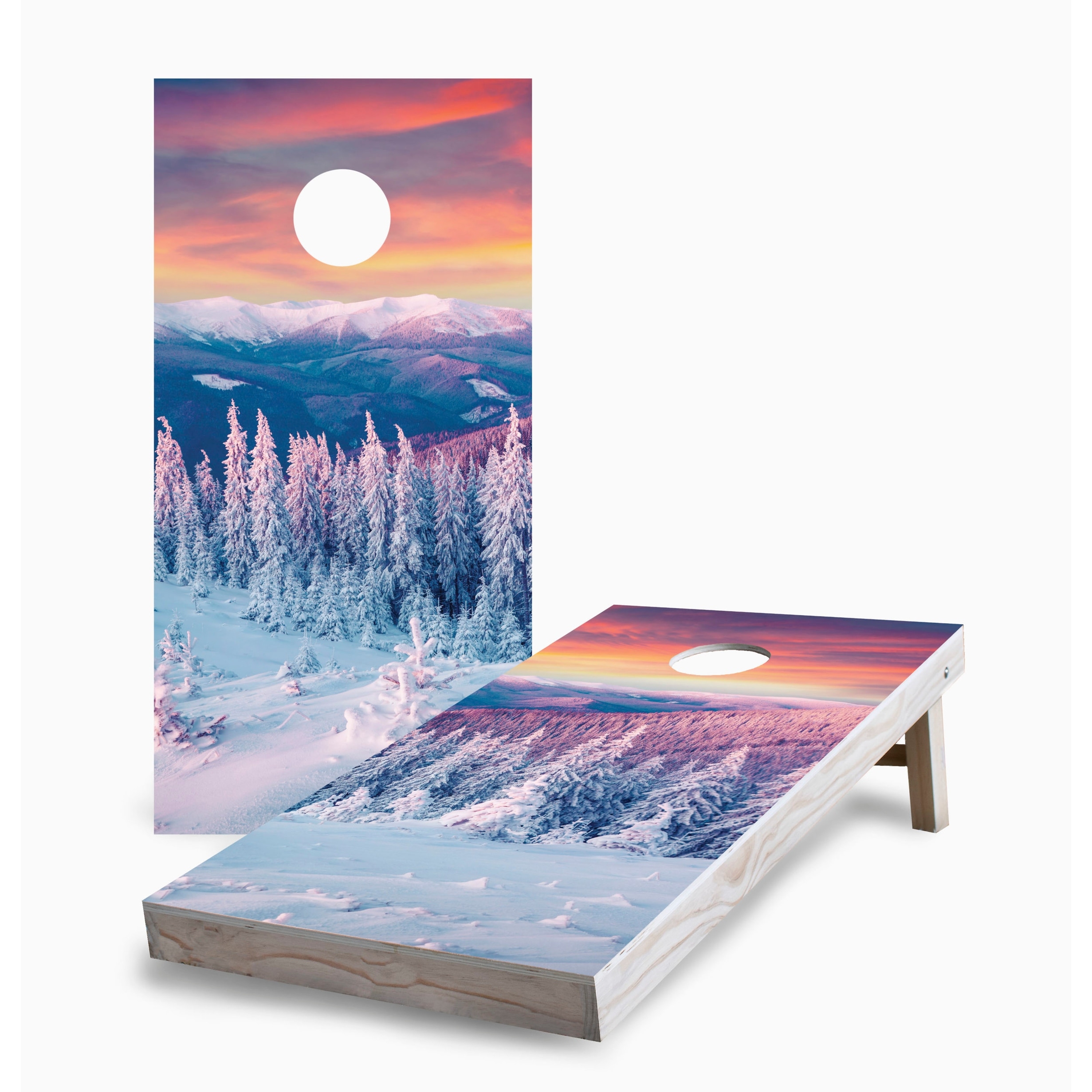 Sunrise Winter Mountains Corn Hole Board Set with Carry Case