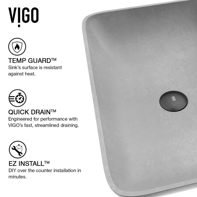 Vigo Concreto Stone 14-9/16" Rectangular Concreto Stone Vessel