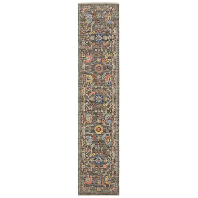 Style Haven Lawson Traditional Bordered Wool Fringe Edge Area Rug - 2' 6" x 12' - Grey/ Multi - Runner