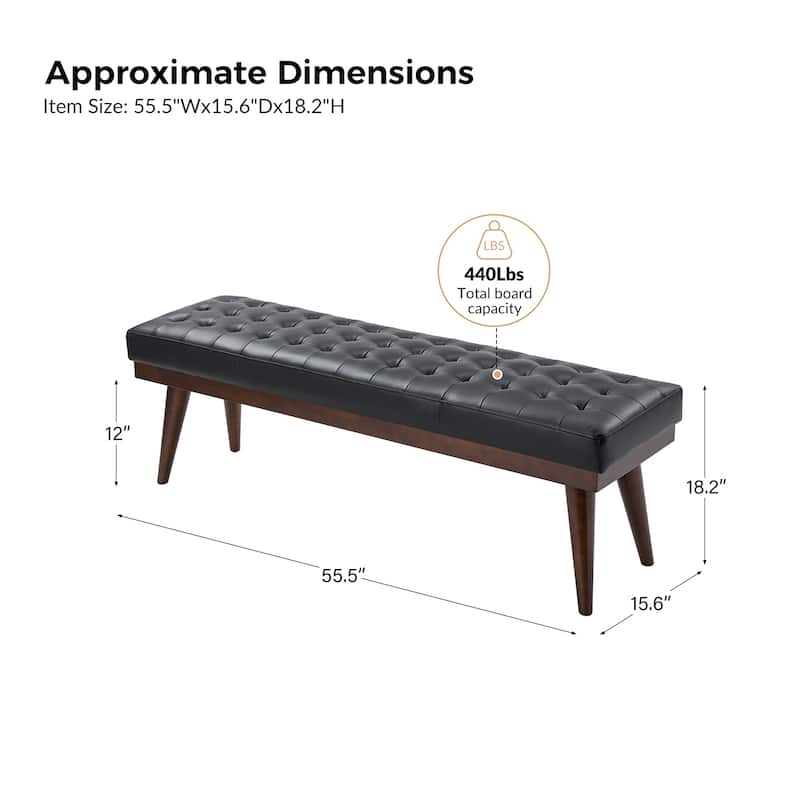 Felisa Modern Genuine Leather Tufted Bench With Solid Wood Base By HULALA HOME