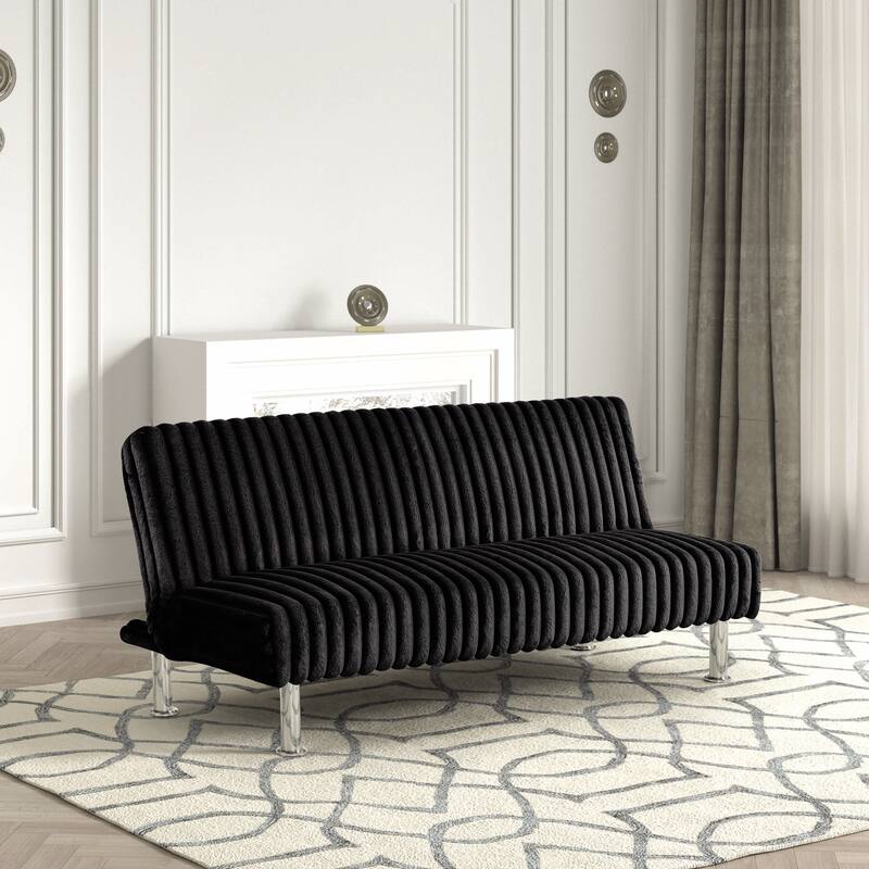Furniture of America Draper I Modern Chenille Channel Tufted Fabric Futon Sofa Bed - Black