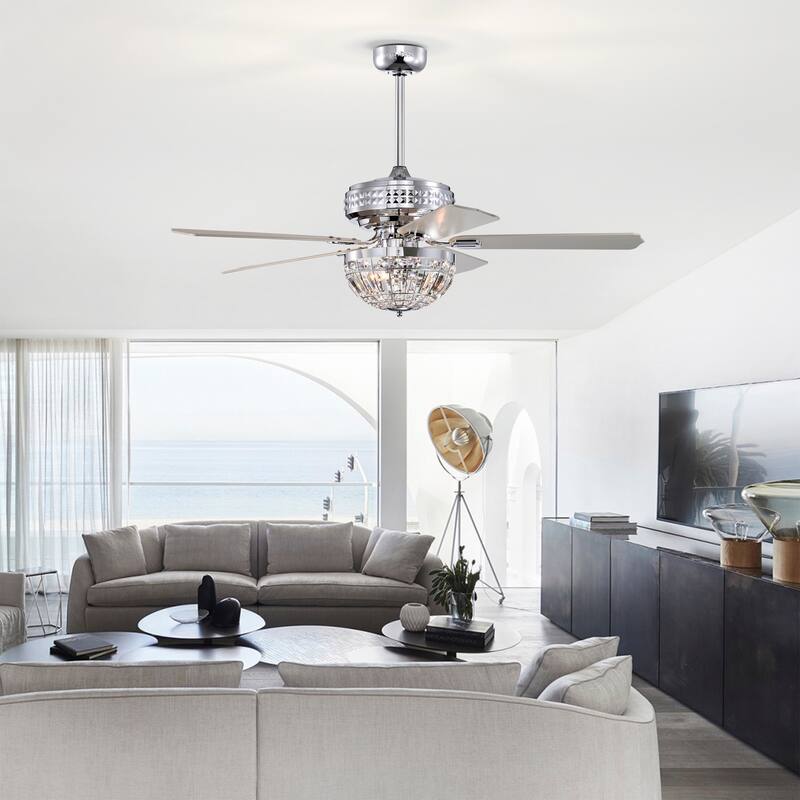 Alora 52 Inch Chrome Polished Finish Glam-Modern Style Crystal Ceiling Fan with Remote