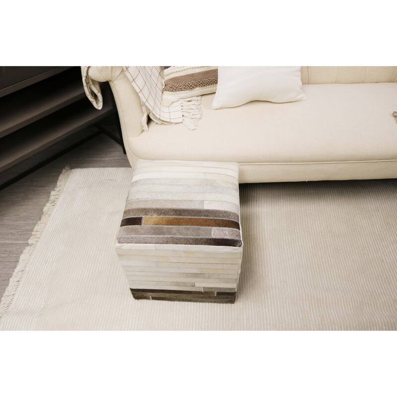 Home&Manor Toledo 16" Cowhide Leather Cube Pouf