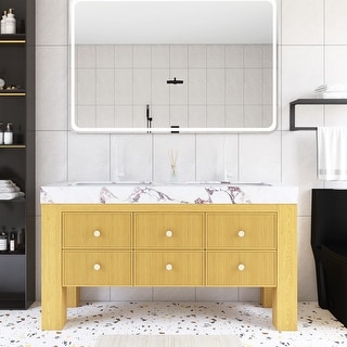 Single Sink Freestanding Bath Vanity in Light Oak with White Ceramic