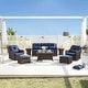preview thumbnail 99 of 105, Murphy Outdoor Wicker Patio Outdoor Sofa Swivel Chair Coffee Table 8PC - Chestnut Wicker-Blue