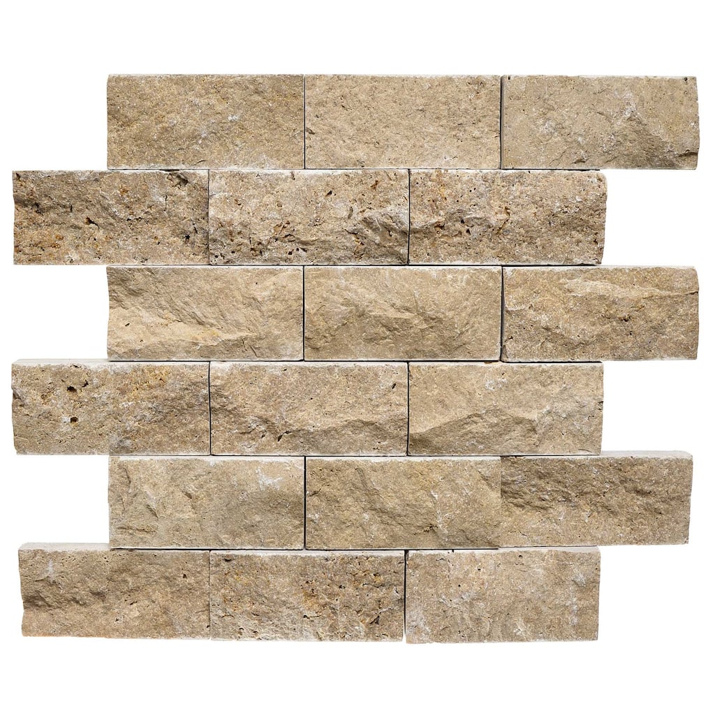 Tuscany Brown Travertine 2" x 4" Split Face Mosaic