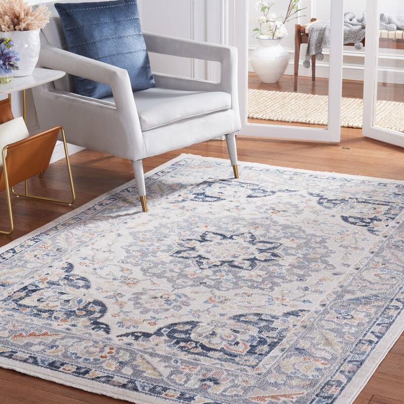 SAFAVIEH Blair Machine Washable Lubnah Slip Resistant Rug - 4' x 6' - Beige/Grey Navy