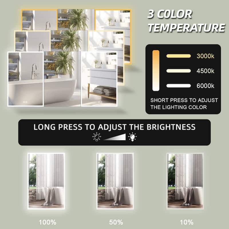 60'' W 30'' H Recessed Frameless Medicine Cabinet Mirror 9 Adjustable