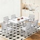 preview thumbnail 66 of 82, 7-Piece HDPE Outdoor Dining Table Sets with Umbrella Hole - 1-Table 6-Chairs
