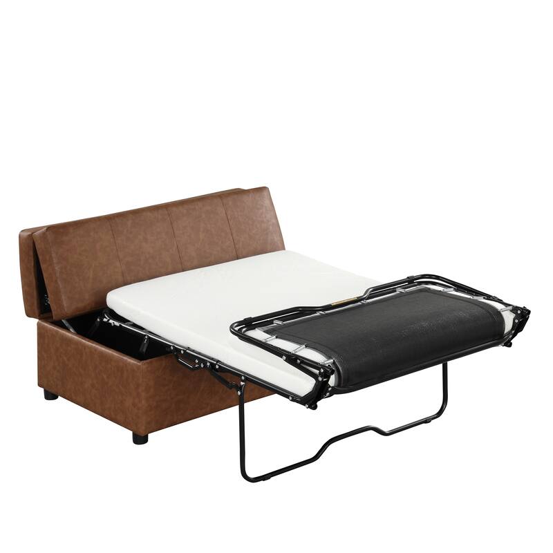 Convertible Guest Bed PU Leather Folding Ottoman Sofa Bed w/ Mattress