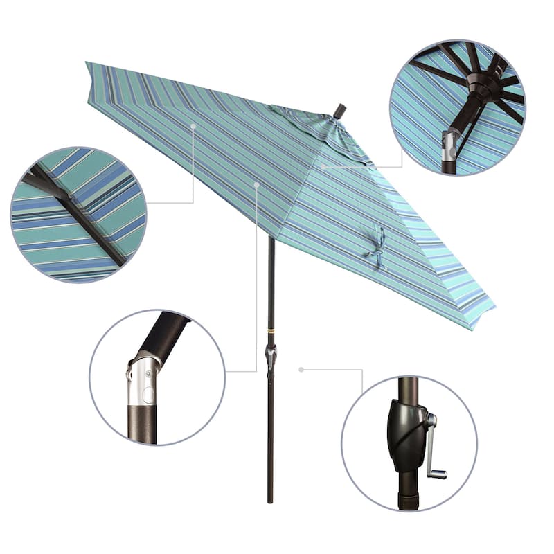 California Umbrella 9' Round Crank Lift Push Button Tilt Bronze Aluminum Patio Umbrella Sunbrella