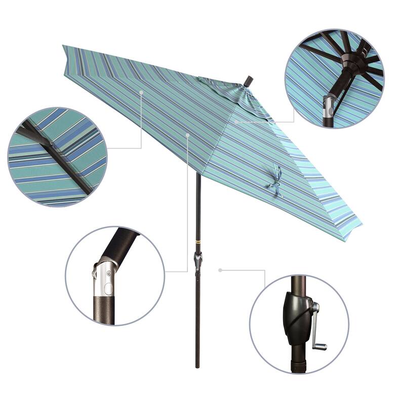 California Umbrella 9-foot Round Crank Lift, Push ButtonTilt, Bronze Frame Finish, Aluminum Patio Umbrella with Sunbrella Fabric