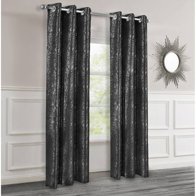 Dainty Home 2 Pack Artisinal 100% Blackout Grommet Curtain Panel Pair with 3D Lurex Texture - Black - 38" x 84"