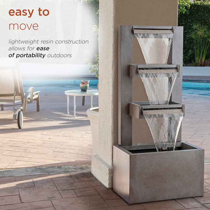 Alpine Corporation CPS182 43" Gray Metal Tiered Waterfall Fountain Industrial Outdoor Water Feature
