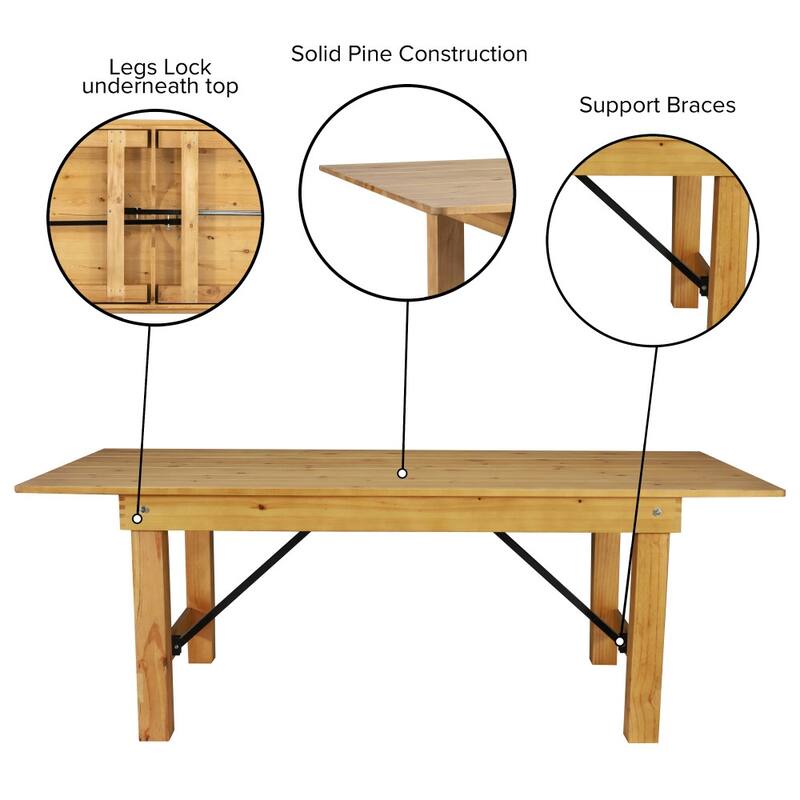 8' x 40" Rectangular Antique Rustic Solid Pine Folding Farm Table - 96"D x 40"W x 30"H