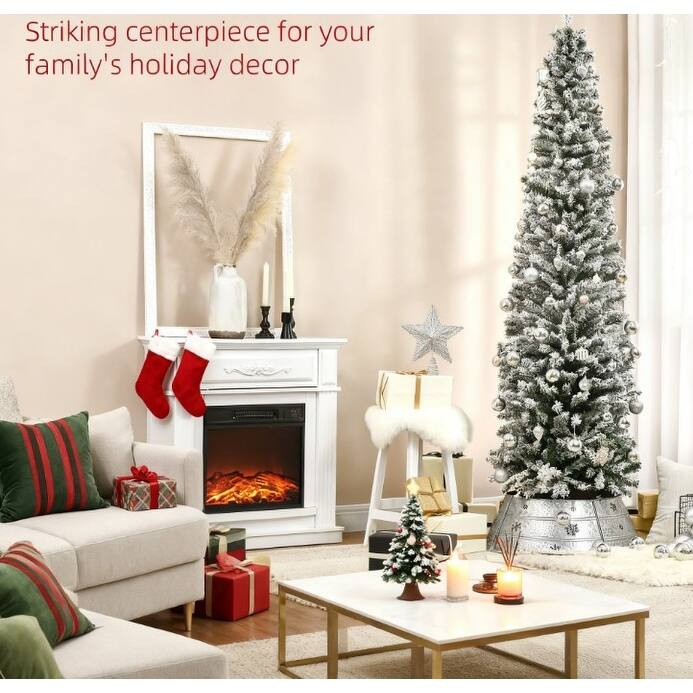 7.4 Foot Christmas Yard Decor,Flocked Christmas Tree with Faux Snow, Dense Branches - Green