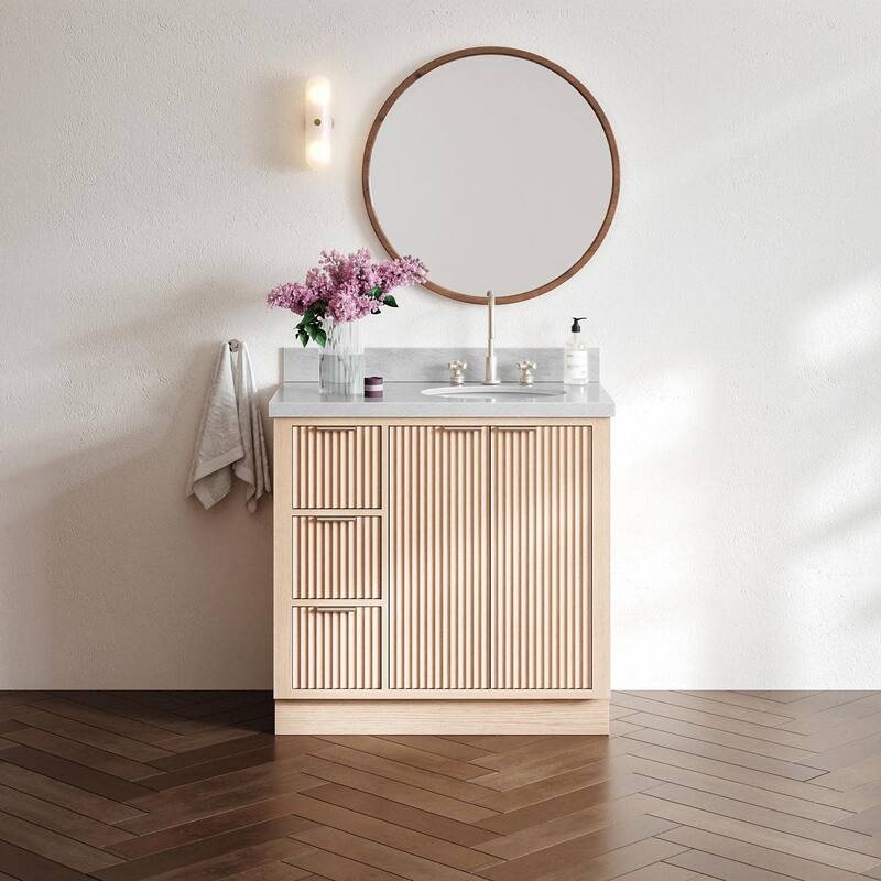 Ariel P37RCWOVO Milan 37" Free Standing Single Oval Basin Vanity Set - Oak / Italian Carrara Marble / Brushed Nickel