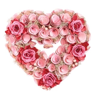 Glitzhome 19.25L Fabric Valentine's Heart Wreath - Red
