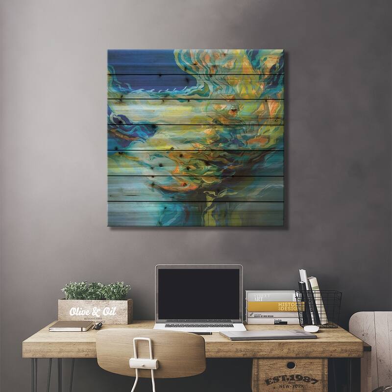 Catching Fishes Print On Wood by J.A Art - Multi-Color
