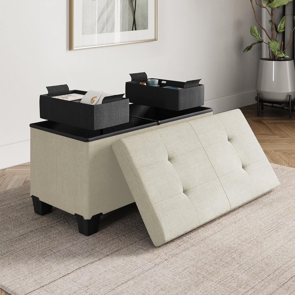 Empyrean Tuffted Folding Foot Rest Storage Ottoman Bench with Storage Bins