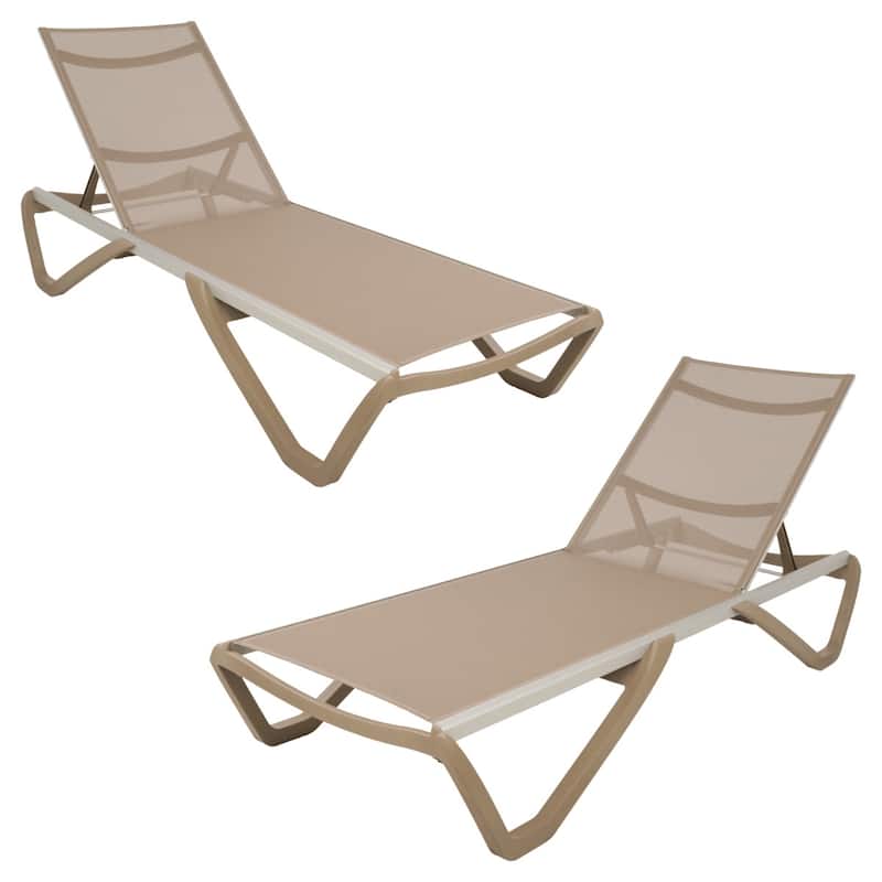 Furnish Theory Seabreeze Deck Patio Sunloungers Lounge Chairs Outdoor Chaise Lounges (Various Frame & Mesh Colors; Set of 2) - Taupe Frame & Taupe Mesh