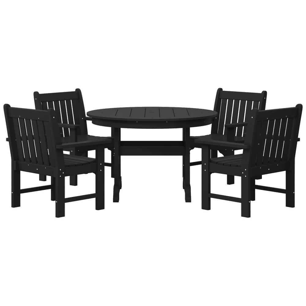 Laguna Poly 5-Piece Outdoor Patio Round Table Garden Arm Chair Dining Set