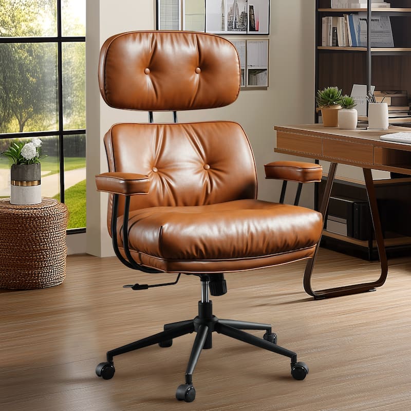 OVIOS PU Leather Ergonomic Lumbar Support Office Chair Desk Chair - Brown