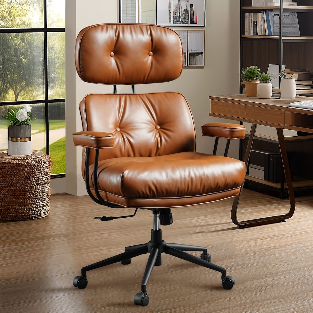 OVIOS PU Leather Ergonomic Lumbar Support Office Chair Desk Chair