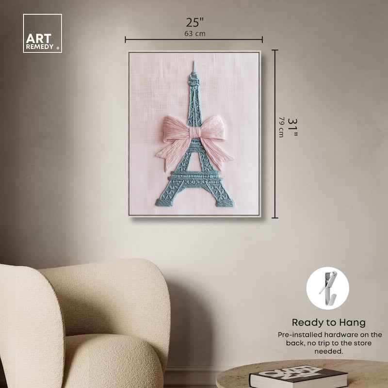 Stitched Eiffel Tower Bow Canvas by Art Remedy