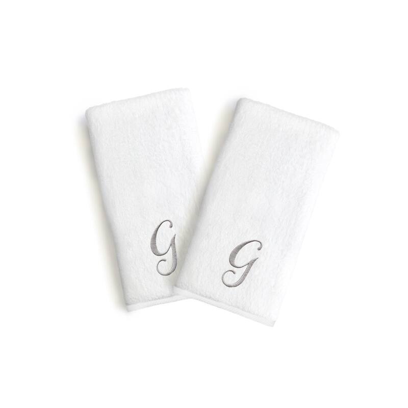 Copper Grove Belgrad 2-piece White Turkish Cotton Hand Towels with Grey Script Monogrammed Initial - White/G