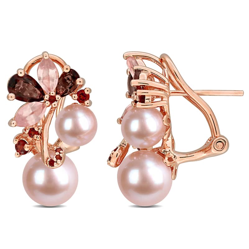 Miadora Cultured Freshwater Pearl and Gemstone Cluster Earrings Sterling Silver - Brown