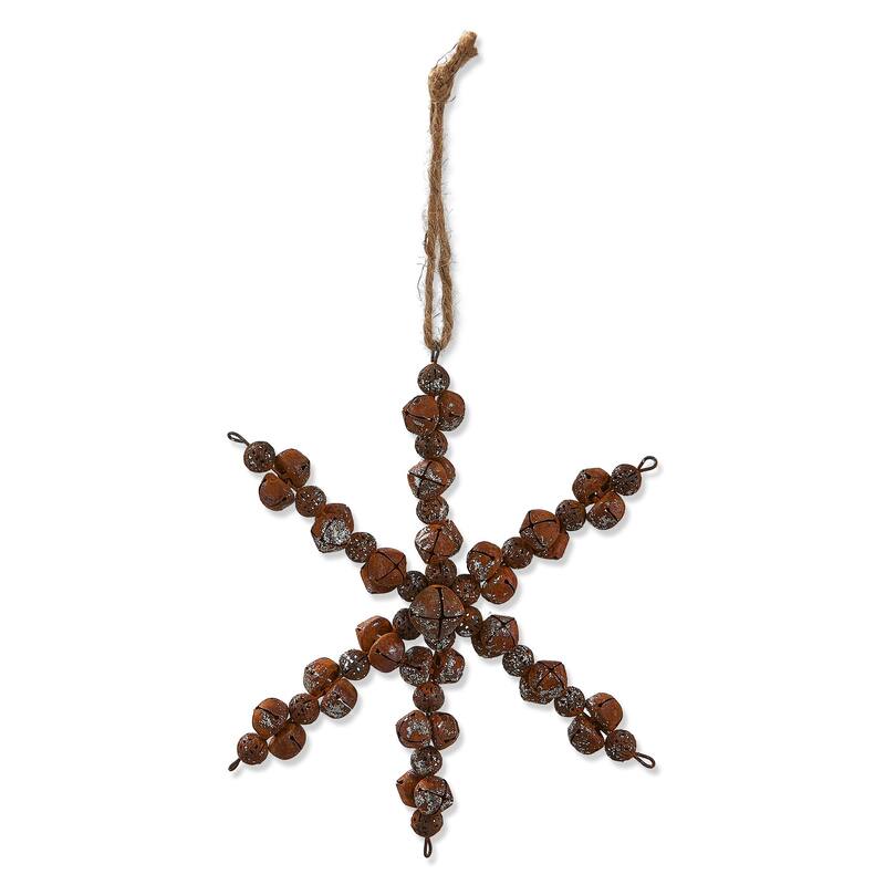 Bell Snowflake Ornament - Brown Iron Christmas Tree Decoration - 7.5 in H x 7.5 in L x 1.4 in W - Dust Clean