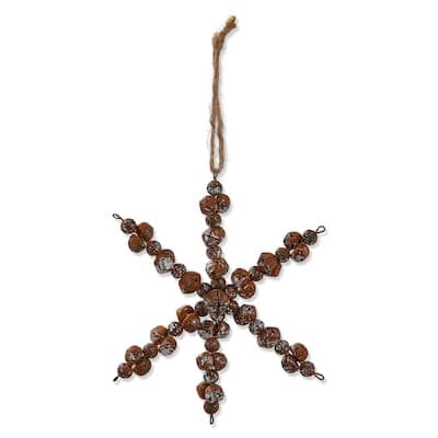 Bell Snowflake Ornament - Brown Iron Christmas Tree Decoration - 7.5 in H x 7.5 in L x 1.4 in W - Dust Clean