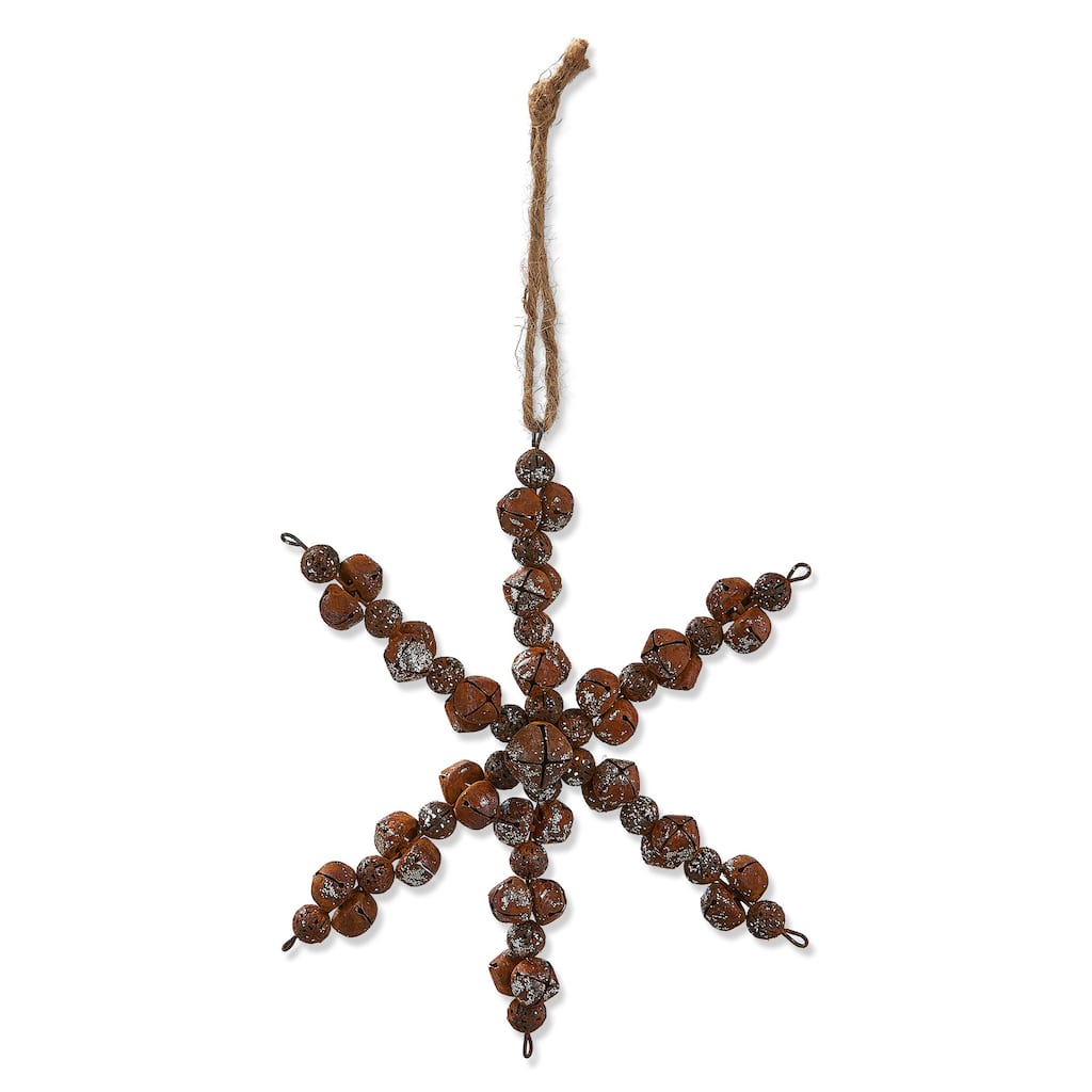 Bell Snowflake Ornament - Brown Iron Christmas Tree Decoration - 7.5 in H x 7.5 in L x 1.4 in W - Dust Clean