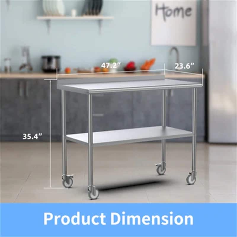 Stainless Steel Table with Backsplash & Undershelf Caster