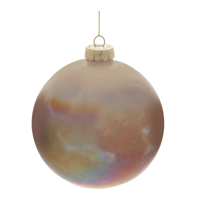 Brown Glass Iridescent Frosted Ball Ornaments Set of 4 with Gold Hangers - 4.5” x 4.5” x 4.5” (L x W x H)