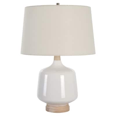 Glossy Table Lamp with Tapered Shade - 24.5" - White