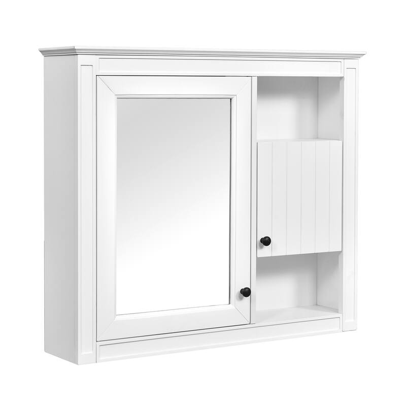 GDFStudio - Wellston Modern Wall-Mounted Bathroom Storage Cabinet with Mirror and Adjustable Shelves - 32"W