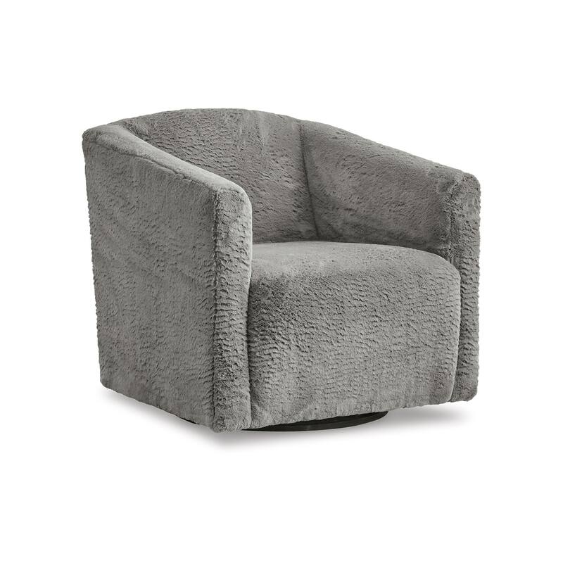 Amanora Accent Chair, Charcoal Gray Faux Rabbit Fur Polyester, Black Metal